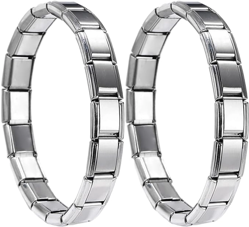 JTMKYO 2 Pieces 9mm Silver Men's Charm Charm Bracelets, Italian Style, Couple Bracelets, Stainless Steel Elastic Bracelet, Personalized Titanium Steel Bracelet, Gift for Friends