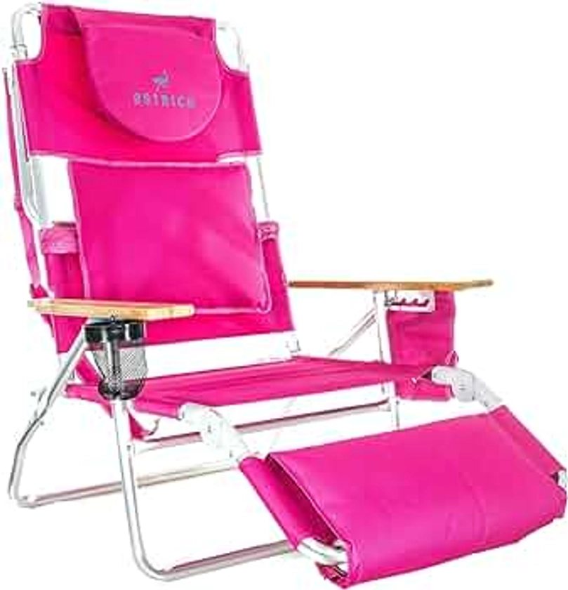 Ostrich Deluxe 3 in 1 Beach Chair with Face Opening - Portable, Reclining Lounger for Tanning - Face Hole for Reading on Stomach - Padded Footrest, Removable Pillow - Aluminum