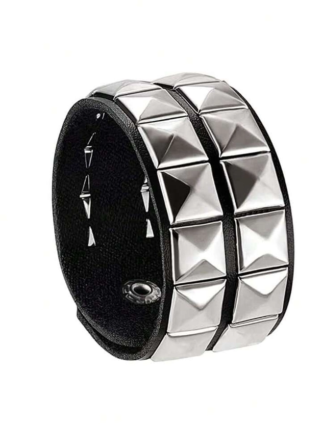 1 Pieza Pulsera Para Hombres Y Mujeres, Pulsera De Metal De Estilo Punk Con Tachuelas Ajustable Para Rock Y Goth, Spike Rivet Cuff Bangle Unisex Para Halloween Y Como Accesorio De Fiesta