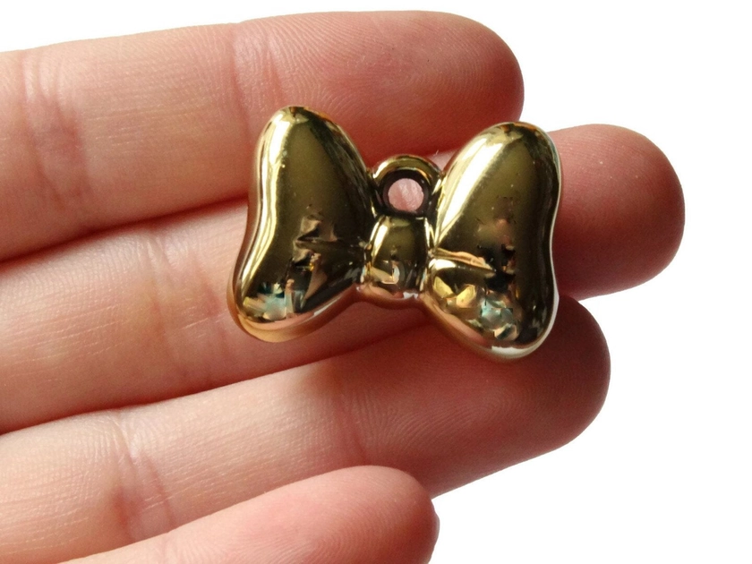 5 29mm Gold Bow Beads Acrylic Bow Charms