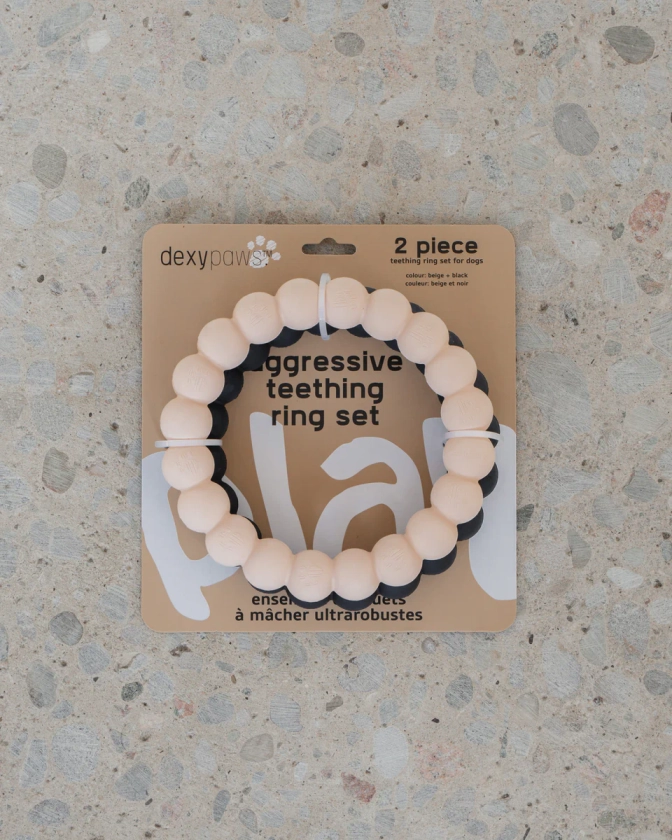 2 Piece Ring Aggressive Chew Toy Set - Nude & Black