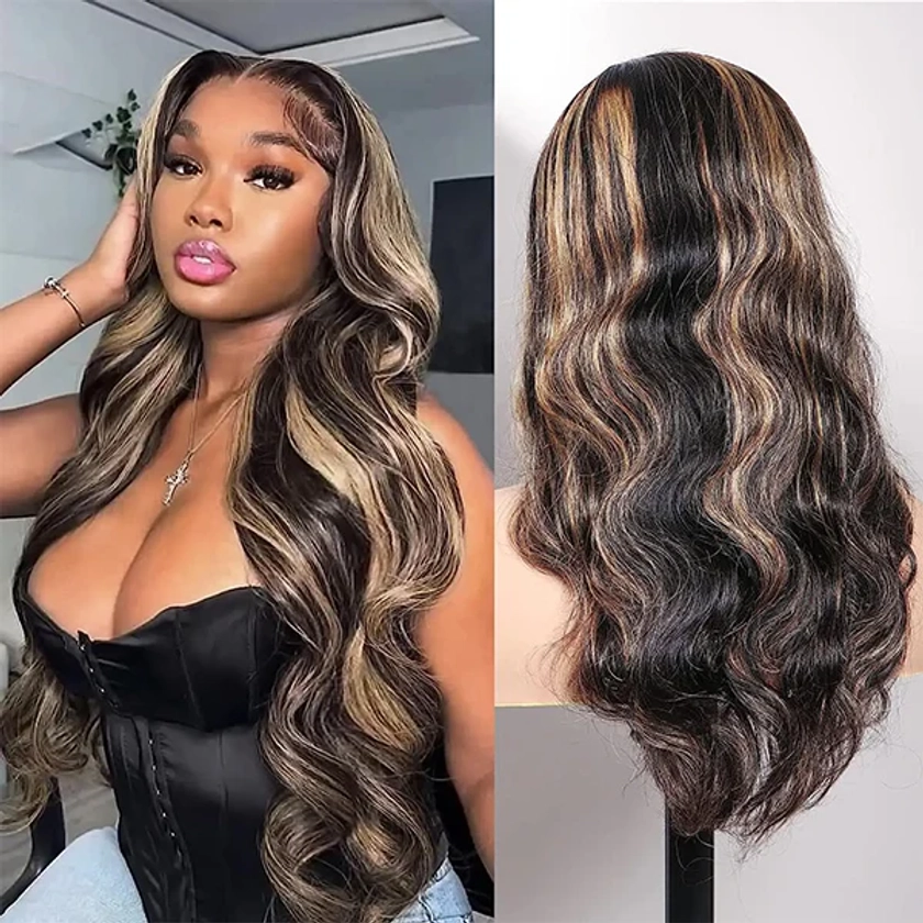 Lolly 1B 27 Balayage Highlight 13x4 Glueless HD Lace Front Wig Body Wa - LollyHair