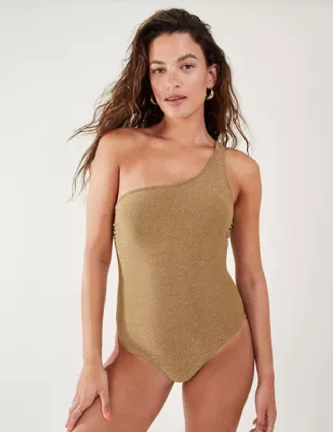 Metallic One Shoulder Swimsuit