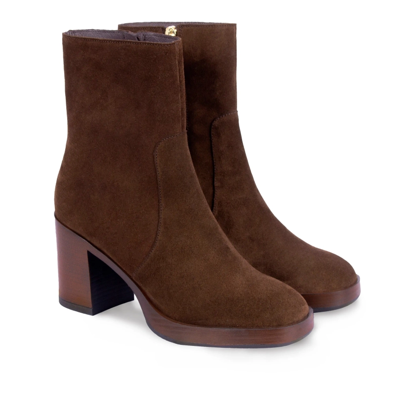 Bottines plateforme cuir daim marron