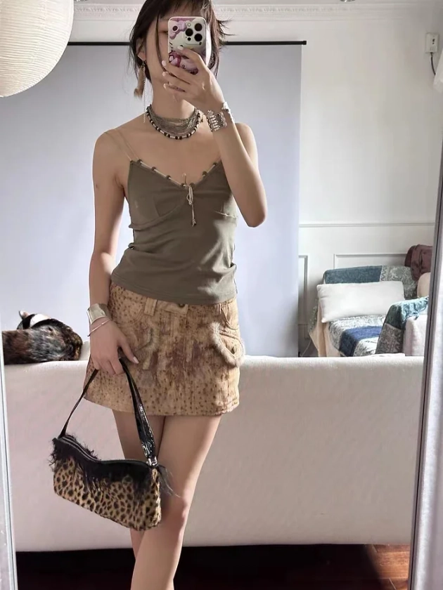 fur leopard print skirt | Byunli