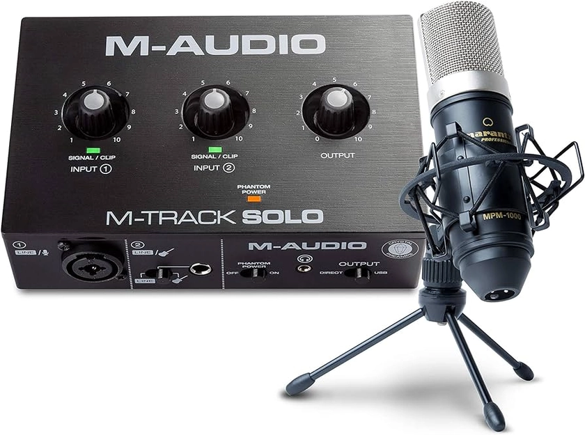 M-Audio Recording, Streaming and Podcasting Bundle – M-Track Solo USB Audio Interface and Marantz MPM-1000 Condenser Microphone