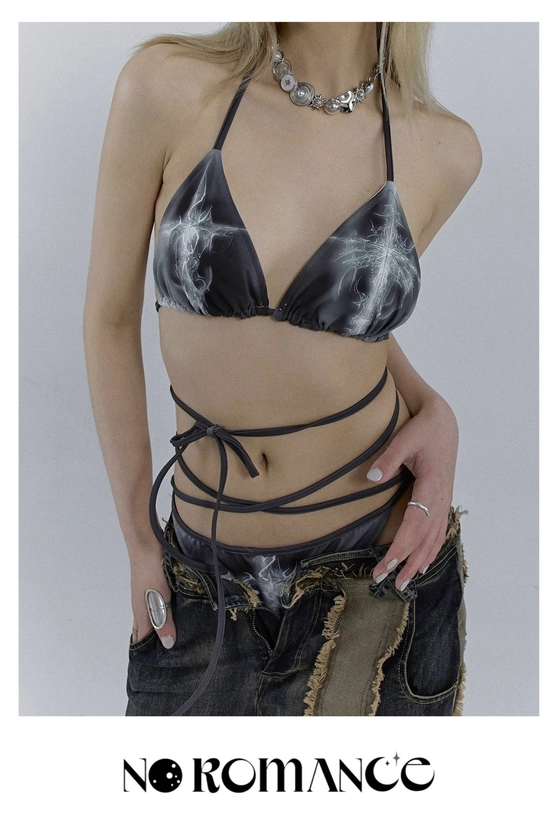 NO ROMANCE Tie Up Bikini Set in Cross Print — Splash Splash