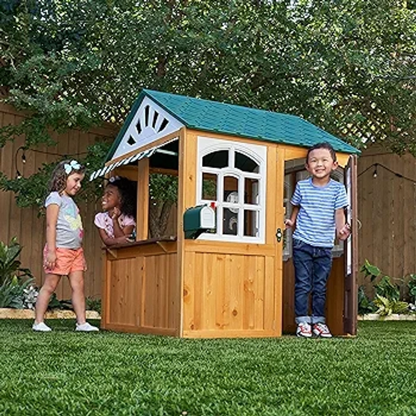 KidKraft Garden View Cabane Enfant Extérieur en Bois avec Sonnette, Boîte aux Lettres et Tableau Noir, Jeux d'extérieur pour Enfants, 00403