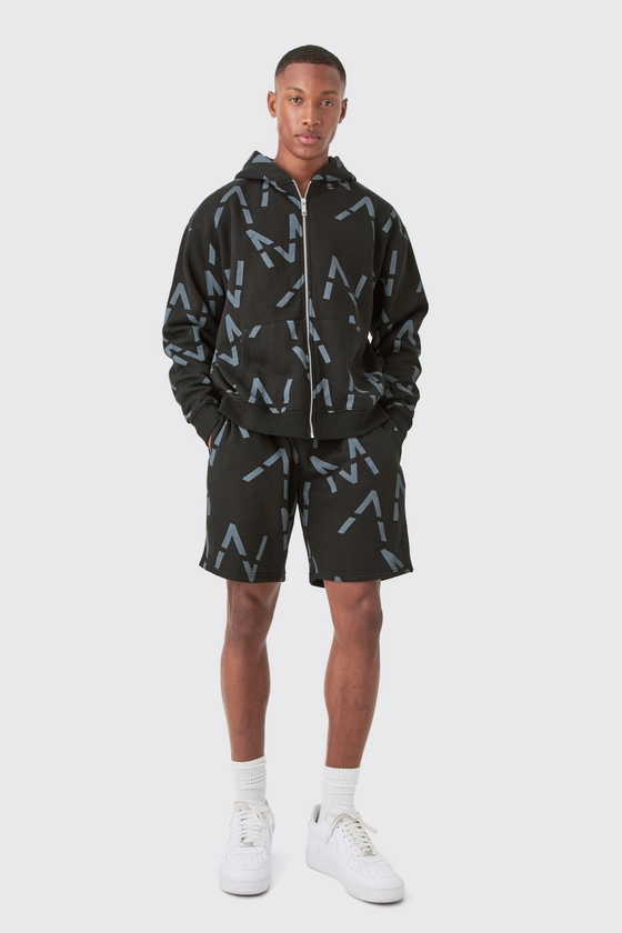 Oversized Boxy Man All Over Print Zip Hoodie Short Tracksuit