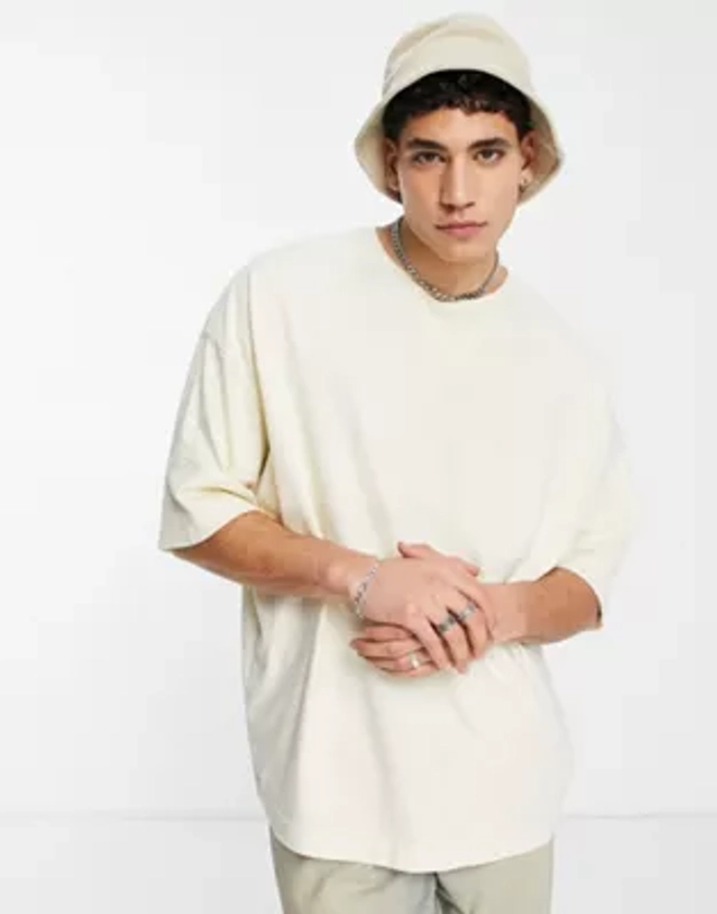 ASOS DESIGN oversized t-shirt with modesty triangle in beige