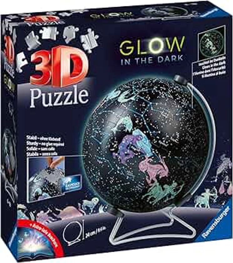 Ravensburger - Puzzle 3D Ball éducatif - Globe phosphorescent 190 p - La carte du ciel étoilé - A partir de 6 ans - 190 pièces numérotées à assembler sans colle - Support rotatif inclus - 11544