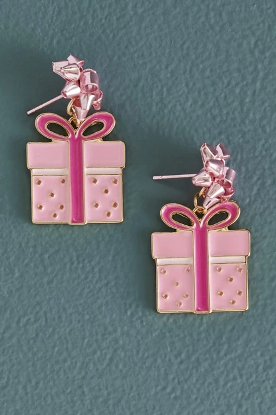 Pink Christmas Present Earrings