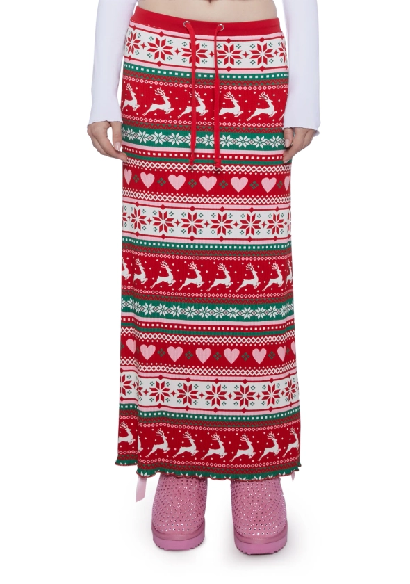 Sugar Thrillz Fair Isle Maxi Skirt- Red