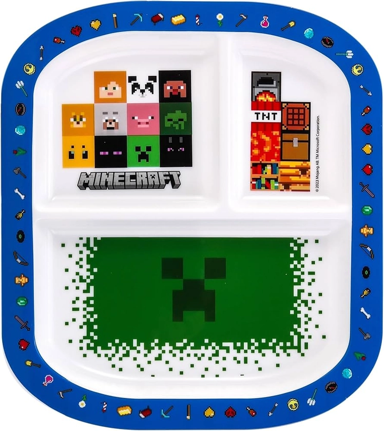 Zawadi Global Minecraft 3 Section Reusable Childrens Kids Toddlers Divided Breakfast Lunch Dinner Plate