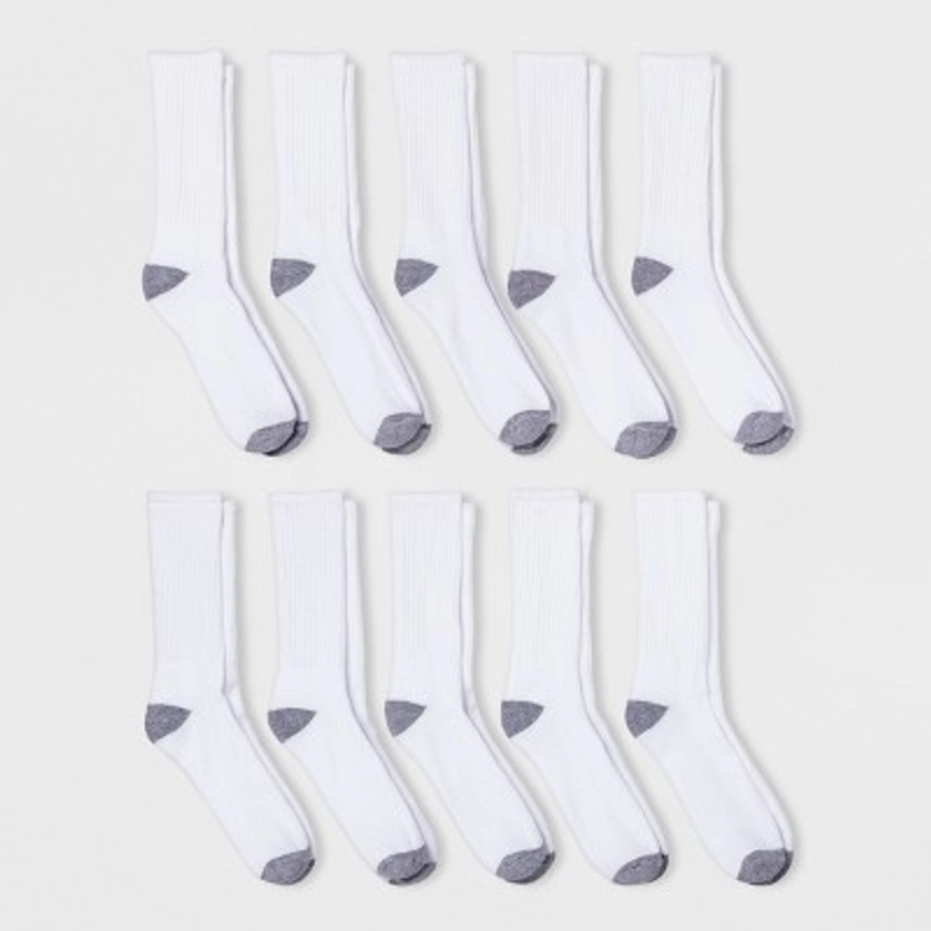 Men's Odor Resistant Crew Socks 10pk - Goodfellow & Co™ White 6-12