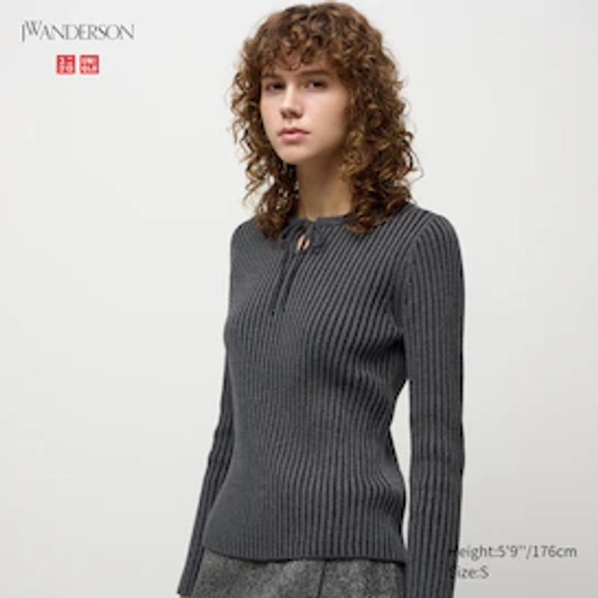 WOMEN'S RIBBED TIE NECK SWEATER | UNIQLO CA