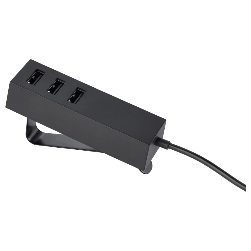 LÖRBY black, USB charger with clamp - IKEA