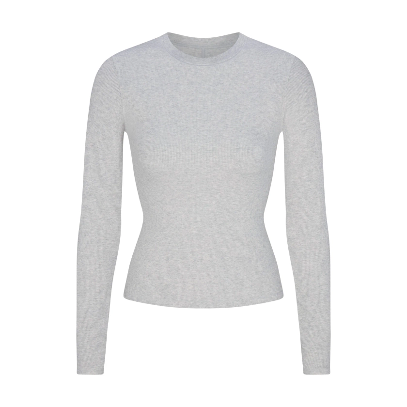 COTTON RIB LONG SLEEVE T-SHIRT | LIGHT HEATHER GREY