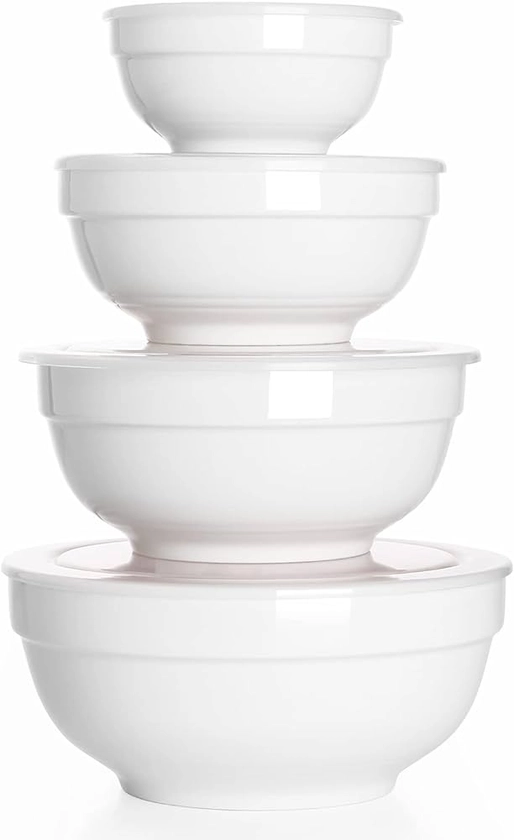 DOWAN Ceramic Bowl Set with Lids, Serving Bowls with Lids, Food Storage Container, Porcelain Prep Bowl, Small Mixing Bowls for Kitchen, Microwave & Dishwasher Safe, 64/42/22/12 Ounces, Set of 4