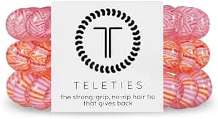 TELETIES - Large Spiral Hair Coils - Summer Collection - Ponytail Holder Hair Ties for Women - Phone Cord Hair Ties - Strong Grip, No Rip, Water Resistant, No Crease - 3 pack - Frose