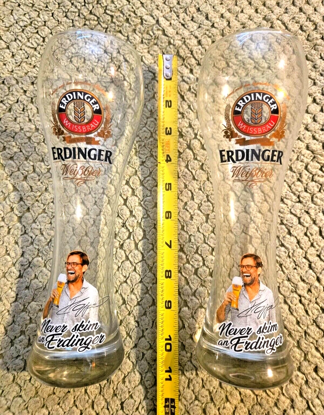 FOUR brand new Erdinger Beer Glasses with Jurgen Klopp Liverpool Germany Soccer