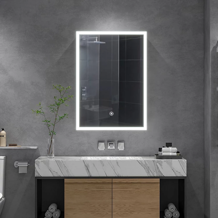 LED Illuminated Anti Fog Touch Sensor Mirror Cabinet with Shaver Socket 500 x 700 mm | DIY at B&Q