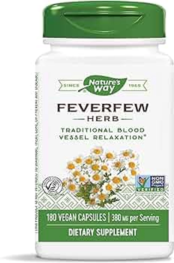 Nature's Way Feverfew Herb, Traditional Blood Vessel Relaxation*, 380 mg, 180 Vegan Capsules