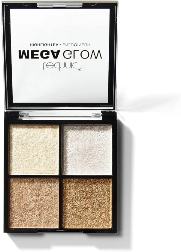 Technic Mega Glow Highlighter Palette - 4 Highly Pigmented, Long Lasting Shimmer Powders That Blend Beautifully To Highlight and Enhance Makeup On All Skin Tones - 10g