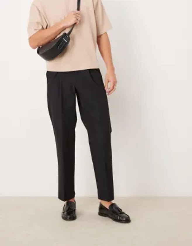 ASOS DESIGN smart straight leg pants with button loop in black