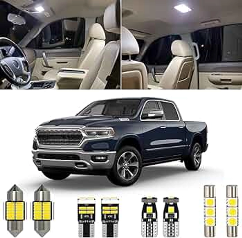 12 Piece 6000K White Ram Interior LED Light Kit Package Replacement for 2019 2020 2021 Dodge Ram 1500 2500 3500, with Placement Diagram and Install Tool