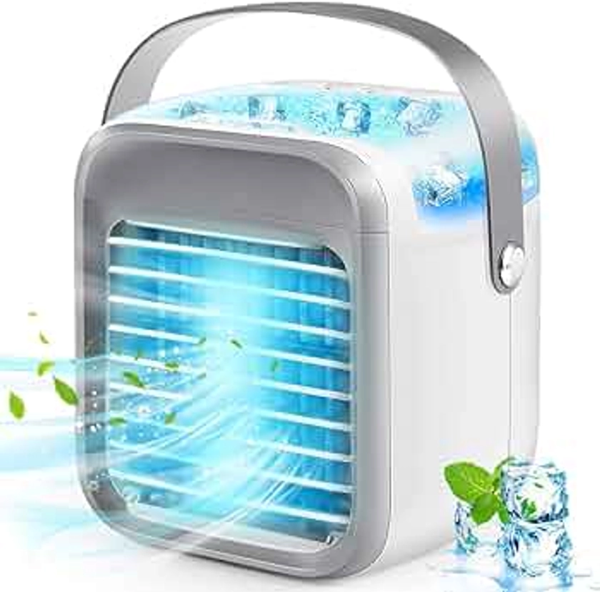 Portable Air Conditioner, Personal Cooler Fan, 3 in 1 Evaporative With Large Capacity Water Tank, Quiet Mini Conditioner Desk Cooling Fan for Home, Bedroom, Travel, and Office, Grey