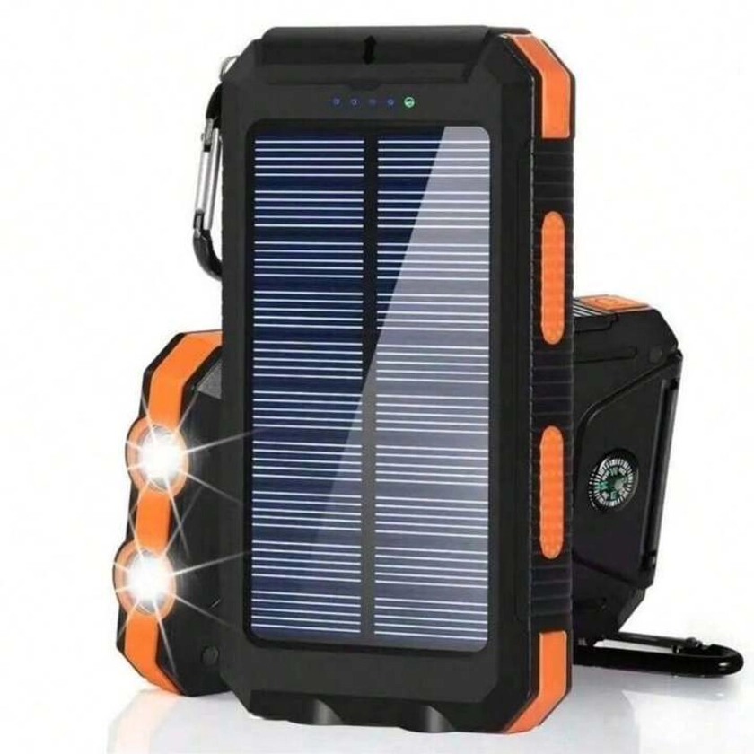 1 Pieza Cargador Portátil Alimentado Por Energía Solar Con Brújula 20000 Mah, Gran Capacidad, Impermeable, Con Doble Linterna, Batería Externa