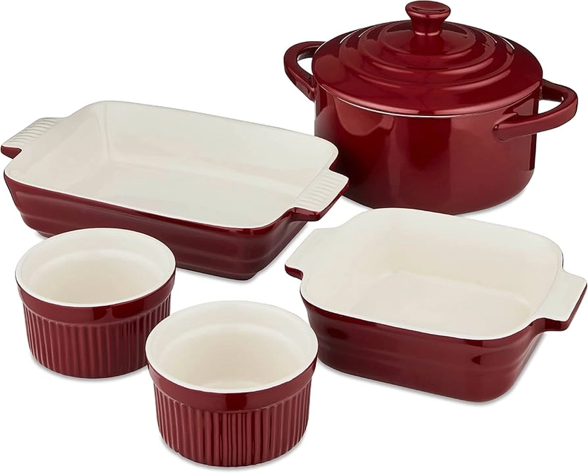 Barbary & Oak BO875000RED Ceramic Ovenware Set with Smooth Glaze Interior and Easy Grip Handles, Bordeaux Red