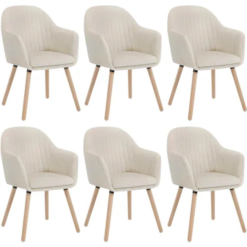 6x Chaise De Salle À Manger en Velours Et Bois Massif - Crème Blanc - Chaise BUT