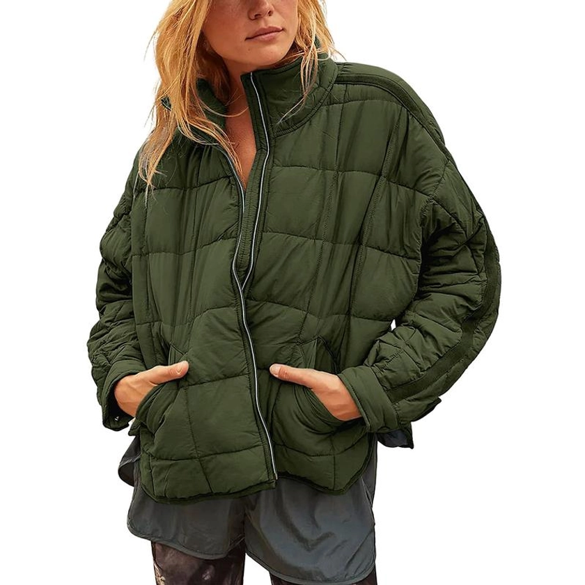 UANEO Womens Quilted Puffer Jackets Lightweight Zipper Short Padded Coat With Pockets