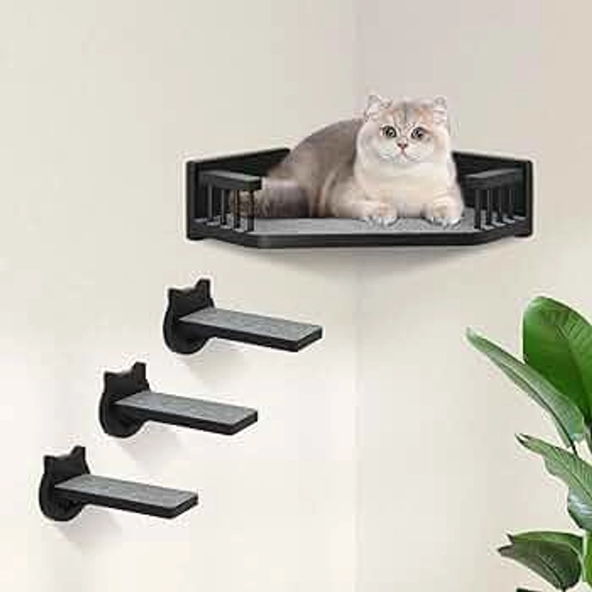 Cat Wall Shelves, Corner Cat Shelves and Perches for Wall, Cat Wall Furniture Cat Shelf with 3 Steps, Wall Mounted Cat Hammock Cat Bed with Plush Covered, Wood Cat Climbing Shelf for Indoor, Black : Amazon.com.au: Pet Supplies