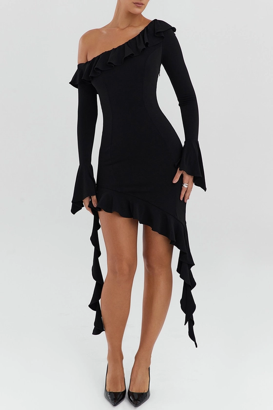 Black Ruffle Mini Dress - Mistress Rock