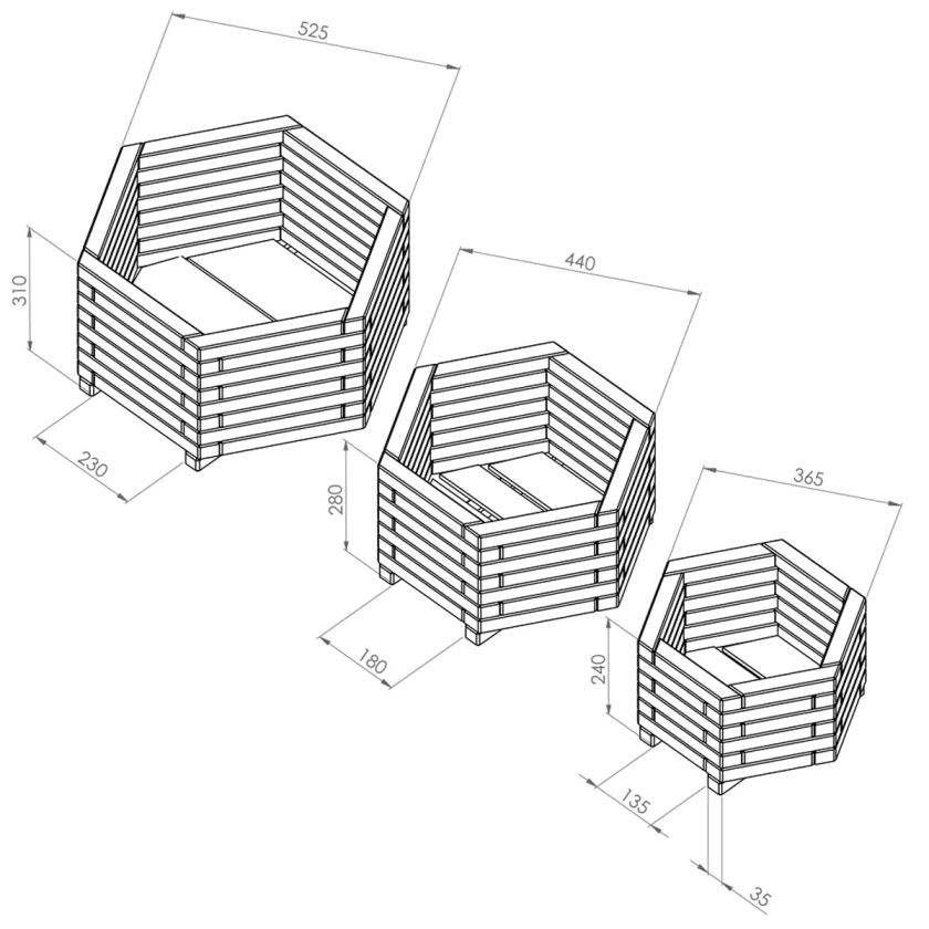 Zest Outdoor Living Marford Hexagonal Planter Set