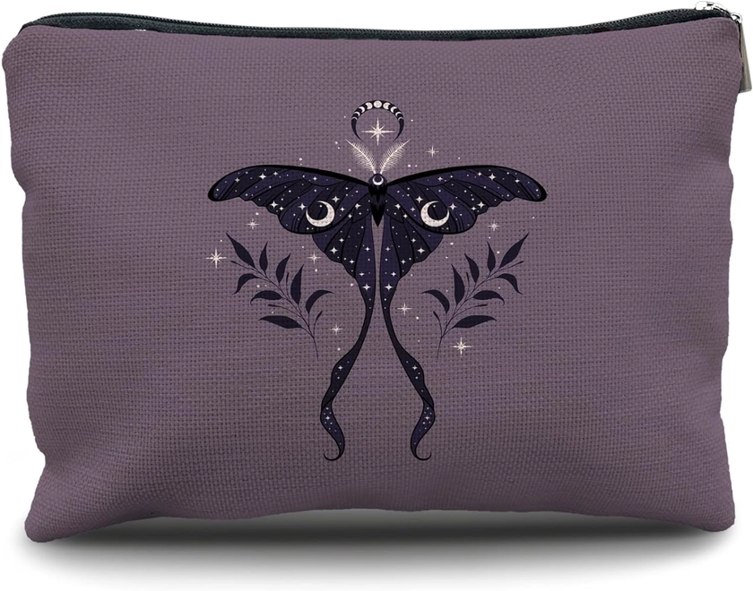 Mystical Moon Luna Moth Witchy Makeup Bag Cosmetic Bags for Women, Witchy Gifts for Women, Witch Stuff, Witchcraft Gifts Small Purple Makeup Cosmetic Bag for Purse