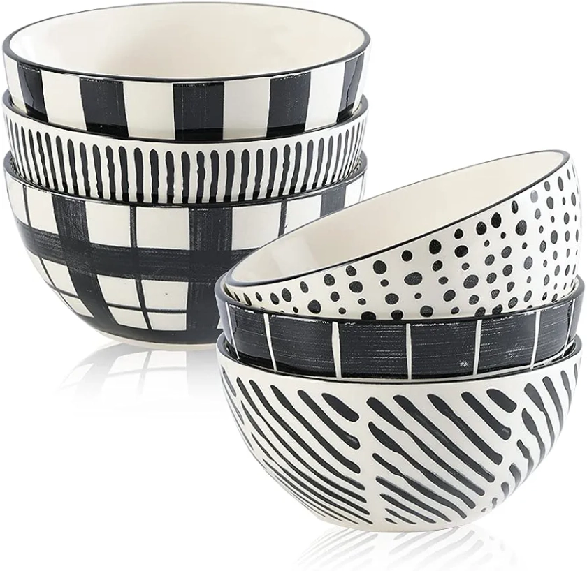 AHX Soup Bowls Porcelain 23 OZ- Cereal Bowl 6 Inch - Deep Japanese Bowls for Serving Salad | Ramen | Noodle | Pasta | Pho | Oatmeal - Microwave and Dishwasher Safe - Set of 6