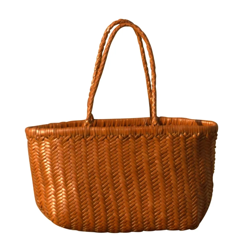 Zigzag Woven Leather Handbag 'Viviana' Large Size - Tan