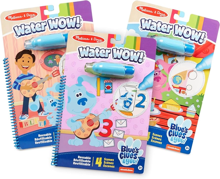 Amazon.com: Melissa & Doug Blue’s Clues & You! Water Wow! 3-Pack – Alphabet, Counting, Shapes Water Reveal Travel Activity Pads : Toys & Games
