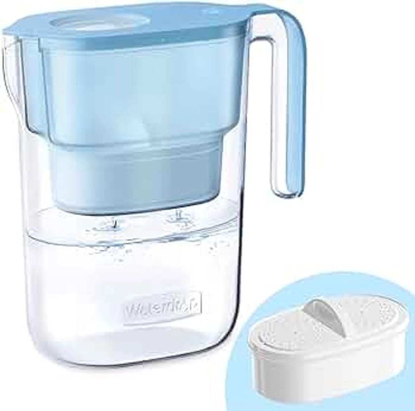 Waterdrop Water Filter Pitcher with 1 Filter, 5X Times Lifetime, Lasts 200 Gallons, for Fridge and Kitchen, Reduces PFOA/PFOS, Chlorine, 7-Cup Capacity, Elfin, Blue