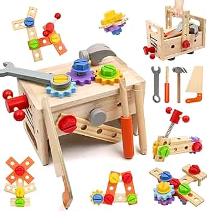 Jouet en Bois Outil pour Enfant 2 Ans, DIY 29 Pièces Jeux Avec Boîte à Outils, Montessori Educatifs Parcours Motricité Bébé Jouets, Cadeau Garcon Fille 3 4 5 6 7 Ans