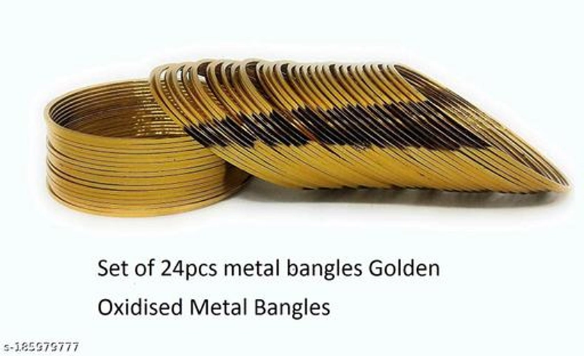 NAVMAV Oneness Ethnic Antique Look Oxidised Plain Gold Plated Bangles Set for Women & Girls - (Set of 24 Bangles)_Golden