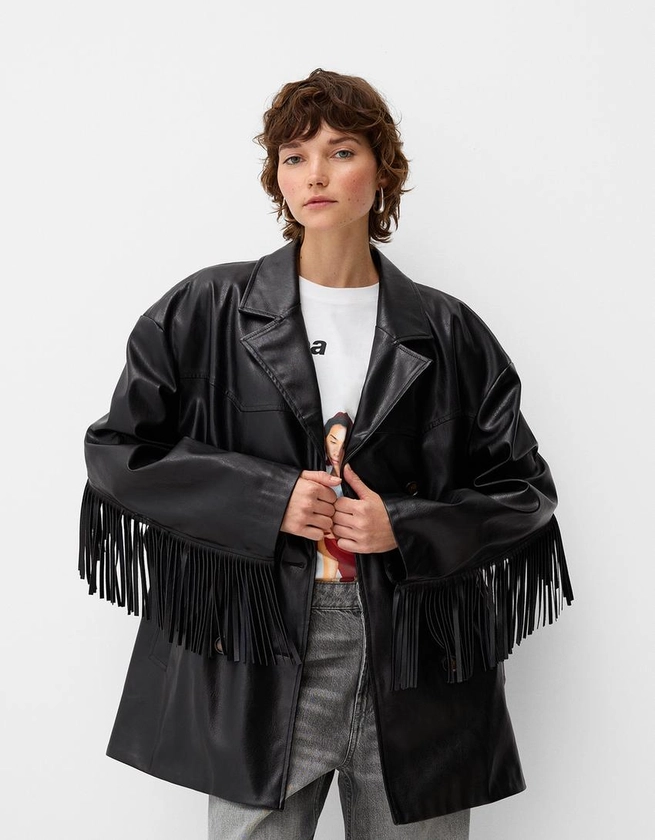 Manteau trench 3/4 similicuir franges - Blousons et blazers - Femme