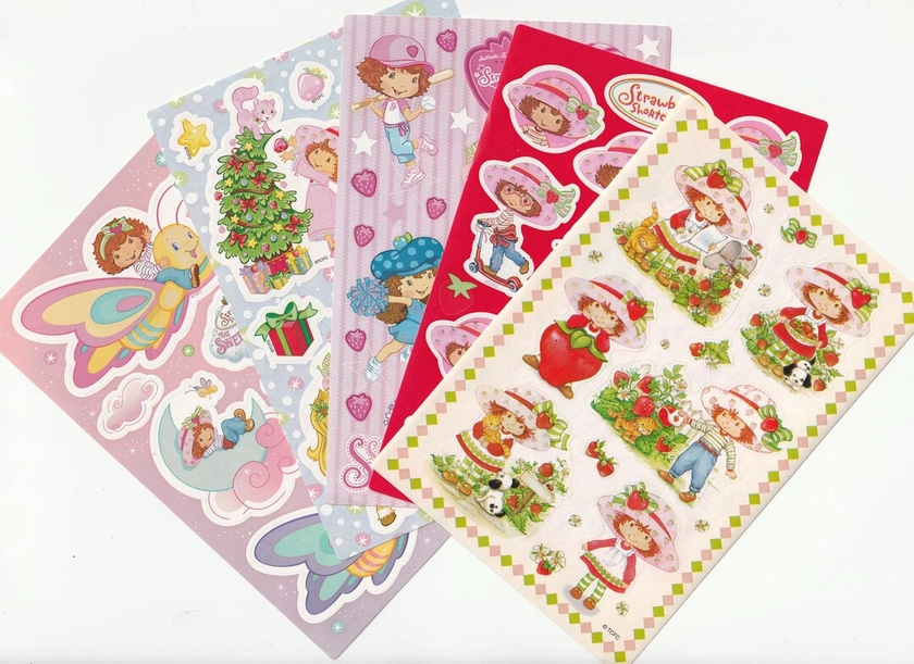 2004 Strawberry Shortcake Sticker Sheets, SSC and Custard Decorating Christmas Tree, Holiday Sticker Sheet