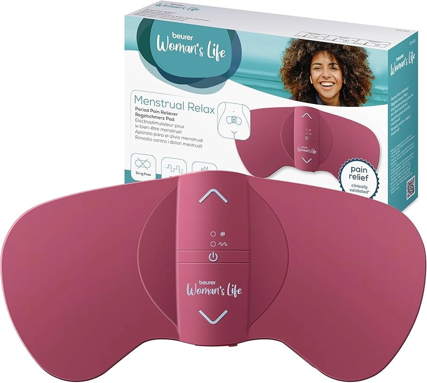 Beurer EM50 Menstrual Relax | TENS & Heat for Natural Menstrual Pain Relief | Suitable for Endometriosis | 15 Intensity Levels | Rechargeable Battery | Wear Under Clothes | Medical Device