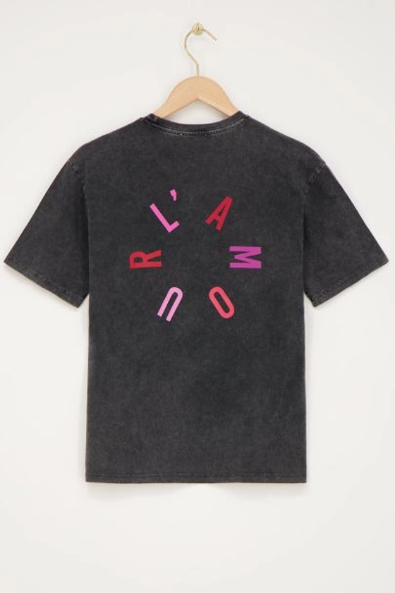 Donkergrijs T-shirt met multikleur ''L'amour''