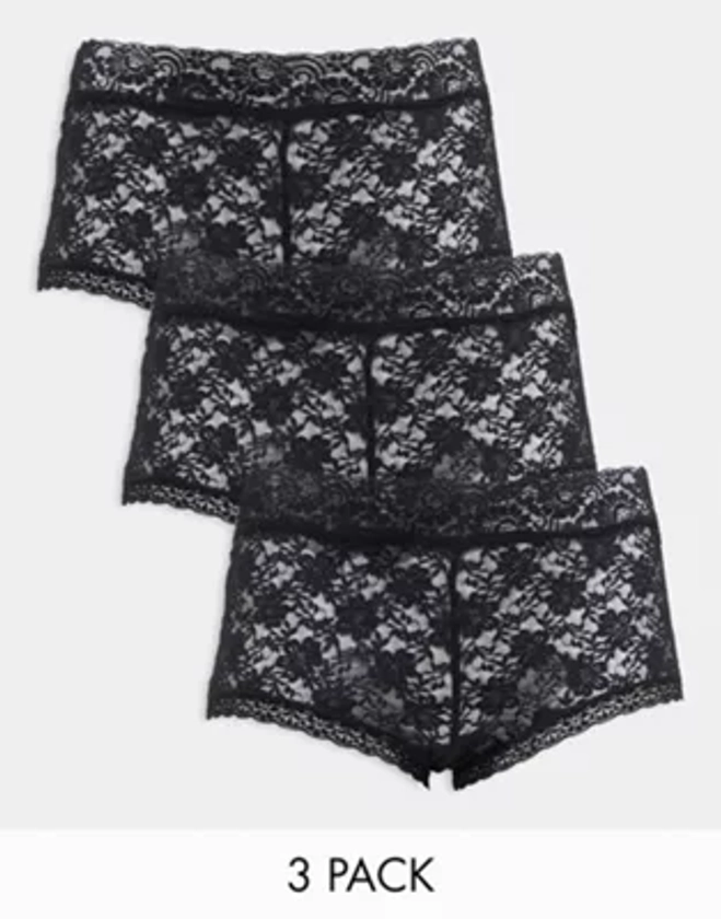 Yours 3 pack lace shorts in black | ASOS